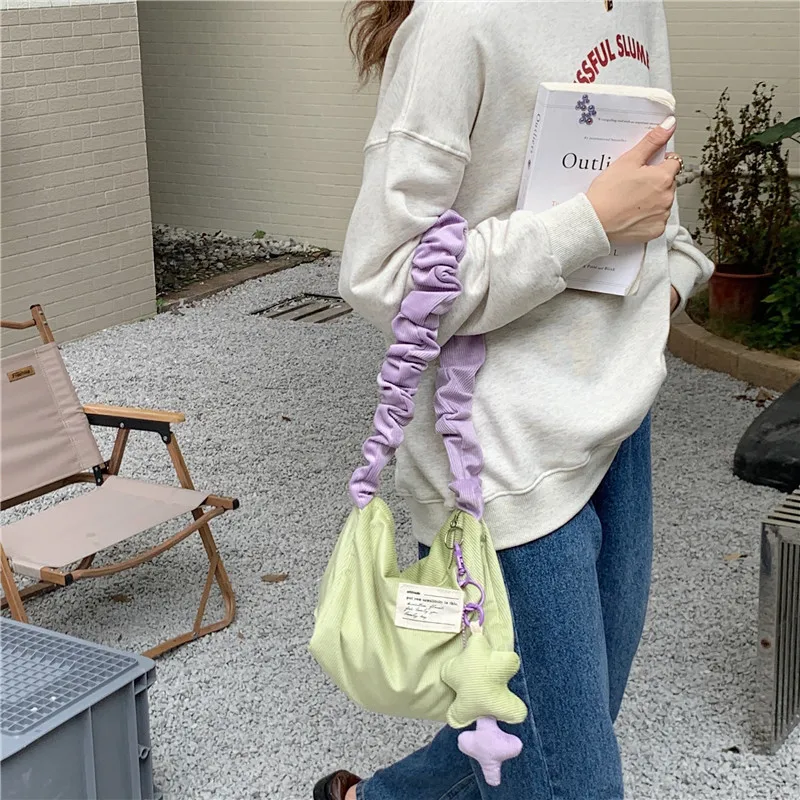 Corduroy Vintage Armpit Bag Sweet Popular Female Girl Hand Carrying Shoulder Bag Cute Student Square Bag