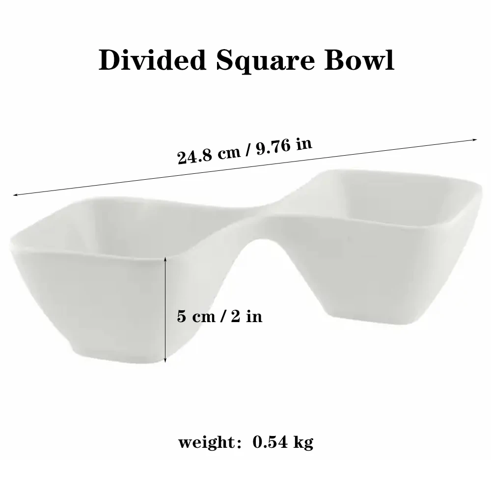 Custom Ceramic Divided Square Serving Bowl Divided Dish for Dips Chip Sauce Nuts Trinket Dish