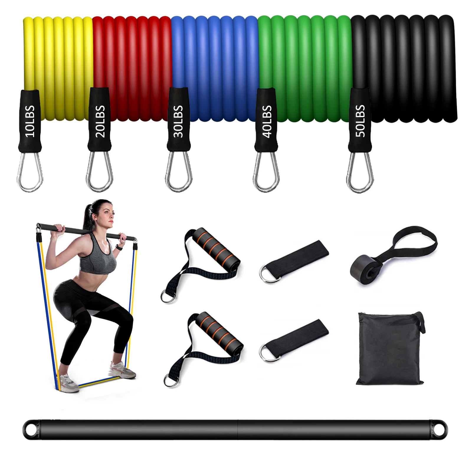 Hello Selected drop shipping agent Fitness  Home Pilates Training 11pcs Multifunction Fitness Resstance Tube Band Set