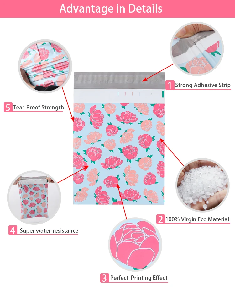 100% Recycled Promotional Custom Logo Khaki Pink Poly Mailer Plastic Package Ship Mail Bag Envelopes Polymailer Courier Bag