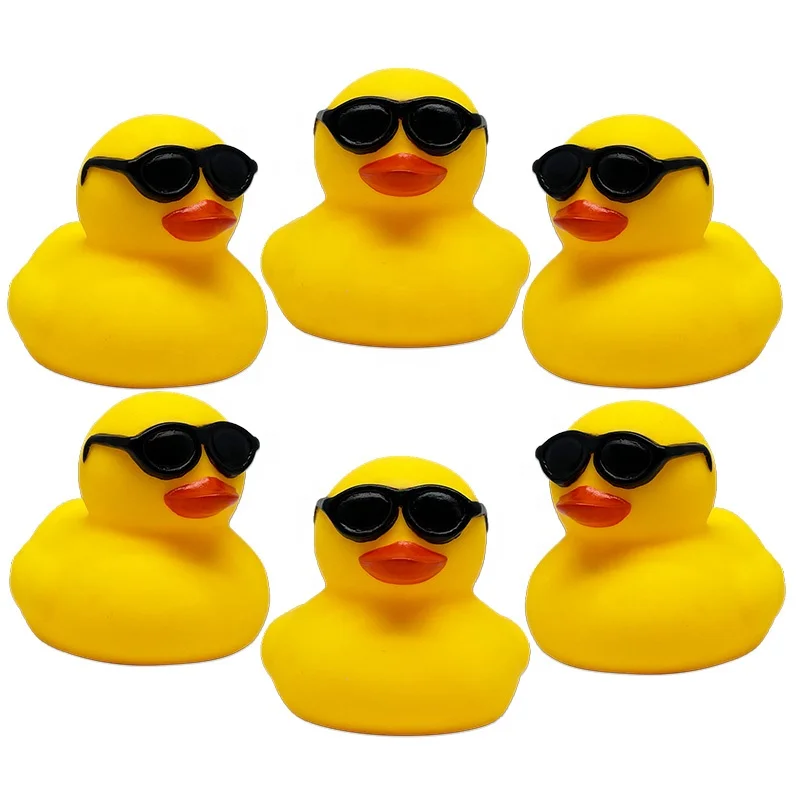 Wholesale Mini Plain Designs 2 inches PVC Custom Logo Bulk Bathtub Squeaky Yellow Bath Duck Toys Sunglasses Rubber Duck
