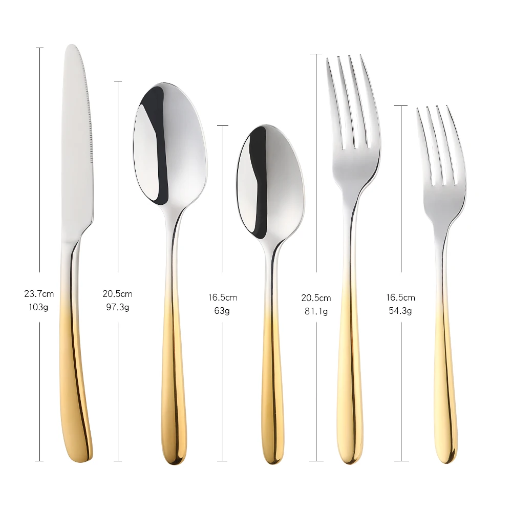 5Pieces Silverware Flatware Cutlery Set in 5 Size Durable Stainless Steel Tableware Spoon Knives Forks with Plastic Handle