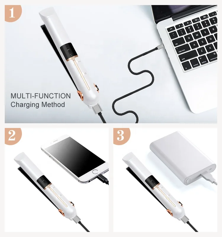 Hair Styling Tools USB Rechargeable Portable Flat Iron Travel Iron Ceramic Coating Cordless Mini Hair Straightener Curler 2 In 1