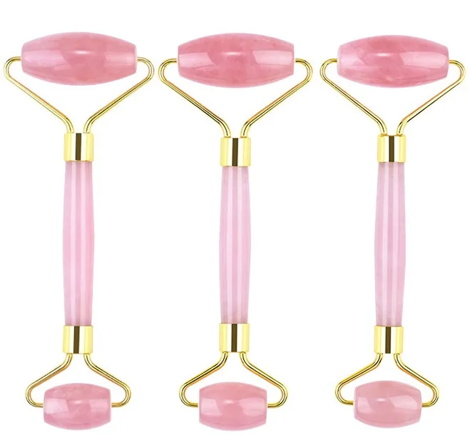 Beauty Tools High Quality Natural Anti Aging Rose Quartz Pink Guasha Facial Roller Massage with Silicone Mask Brush