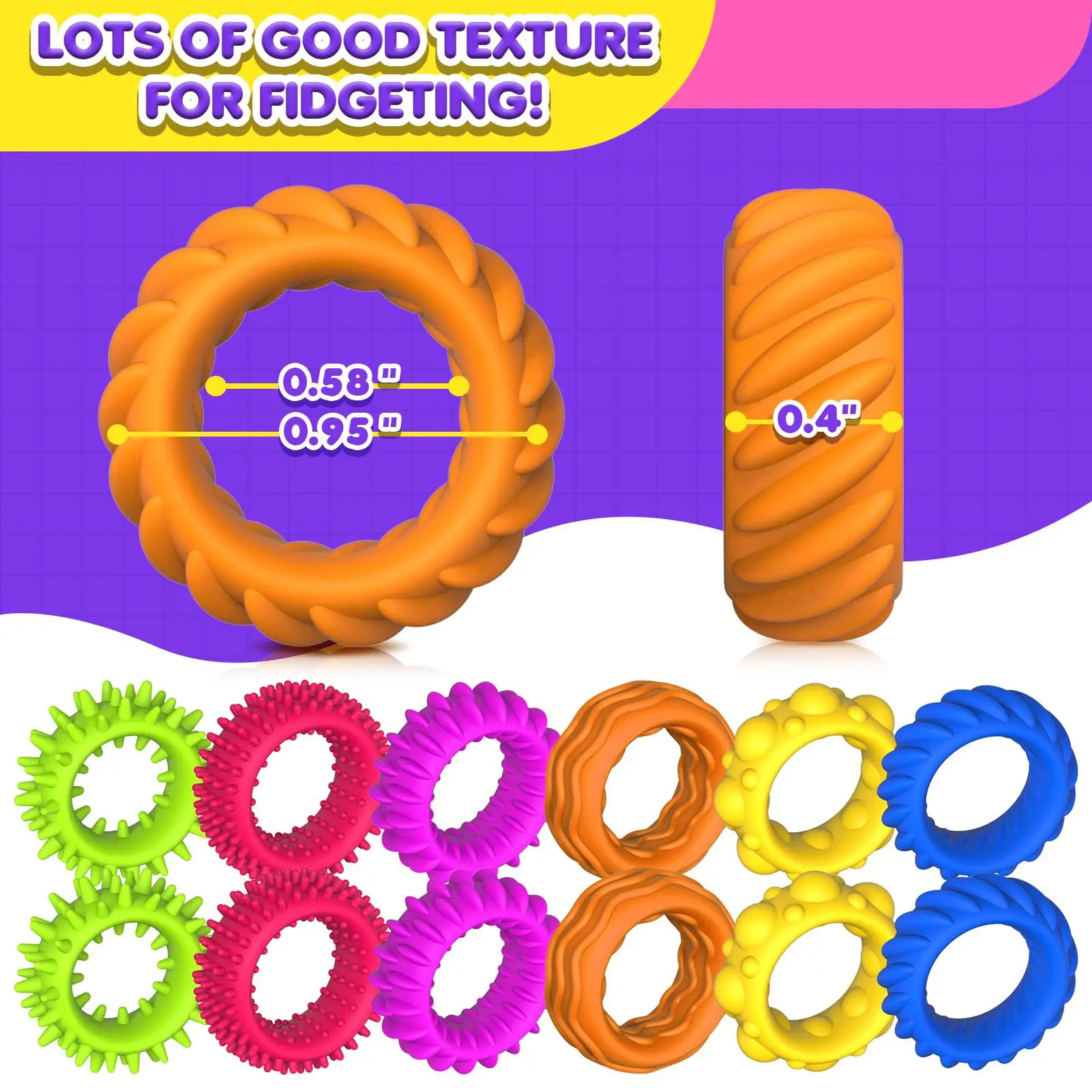 Spiky Fidget Rings Anxiety Fidget Toys for Kids Adults Anxiety Relief Calm Down Toys for Classroom Party Favors