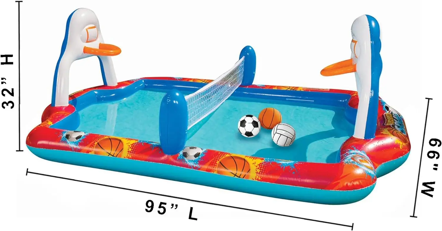 Outdoor Inflatable Sports Arena 4 in 1 Play Center Water Park Pool with Soccer Volleyball Basketball Sports Pool Ball Ages 3+
