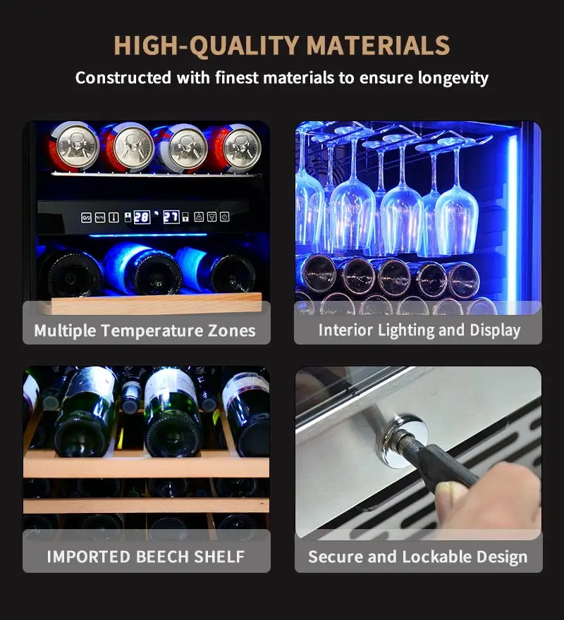 C-Pentane/R600a Supermarket Chiller Freezer Vertical Black Glass Stainless Steel Wine Cellar Wine Cooler Under Counter Fridge