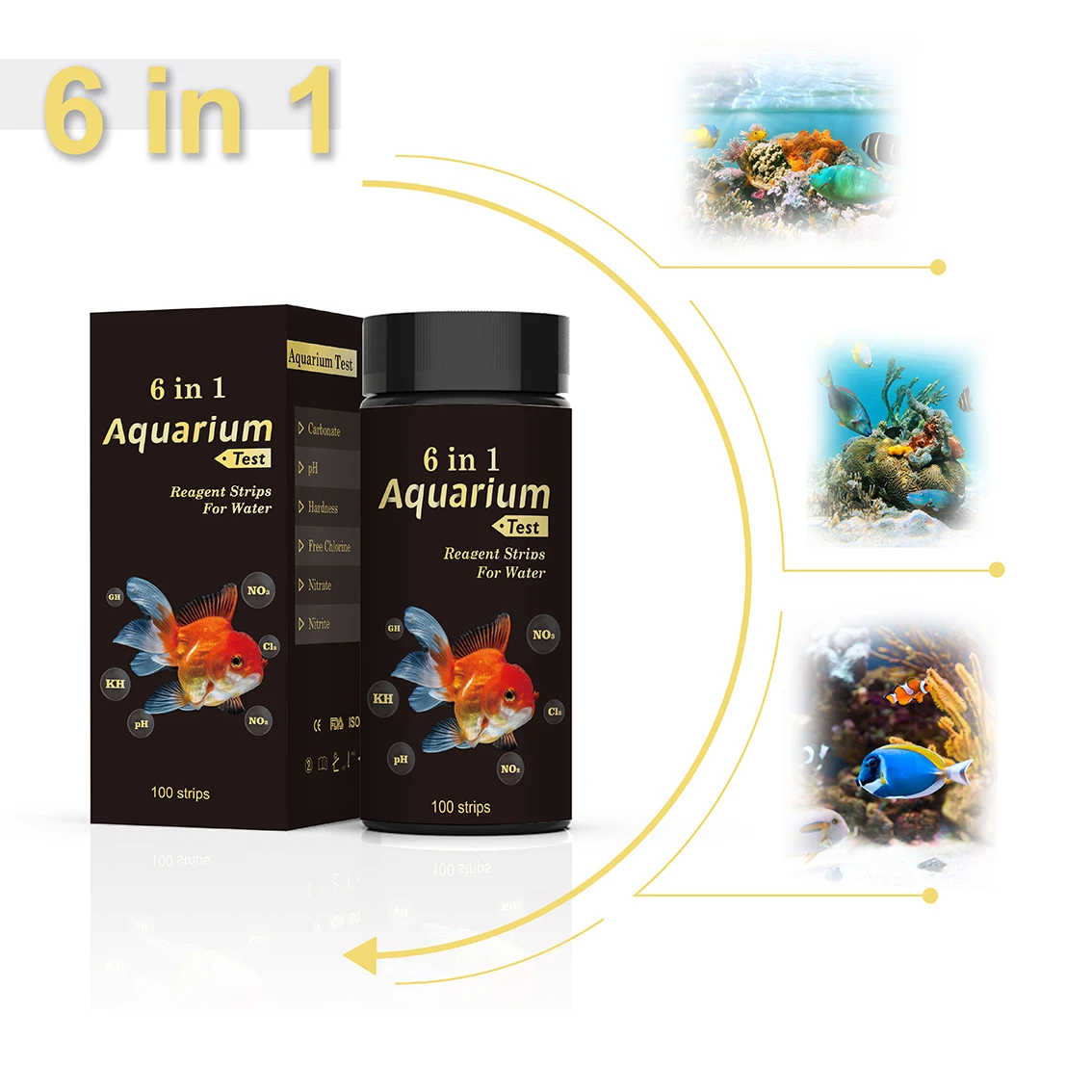 6-in-1 Aquarium Water Analysis Test Strips Plastic pH Hardness Chlorine Nitrite Test for 5L Fish Tank