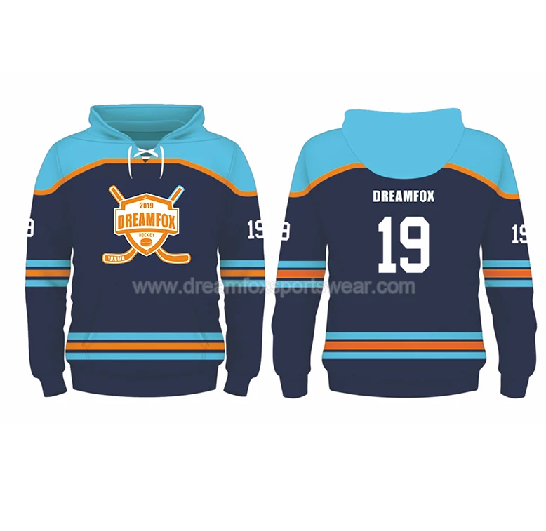 best youth hockey style sweatshirt sublimation lace up hockey hoodie cool ice hockey hoodie with string