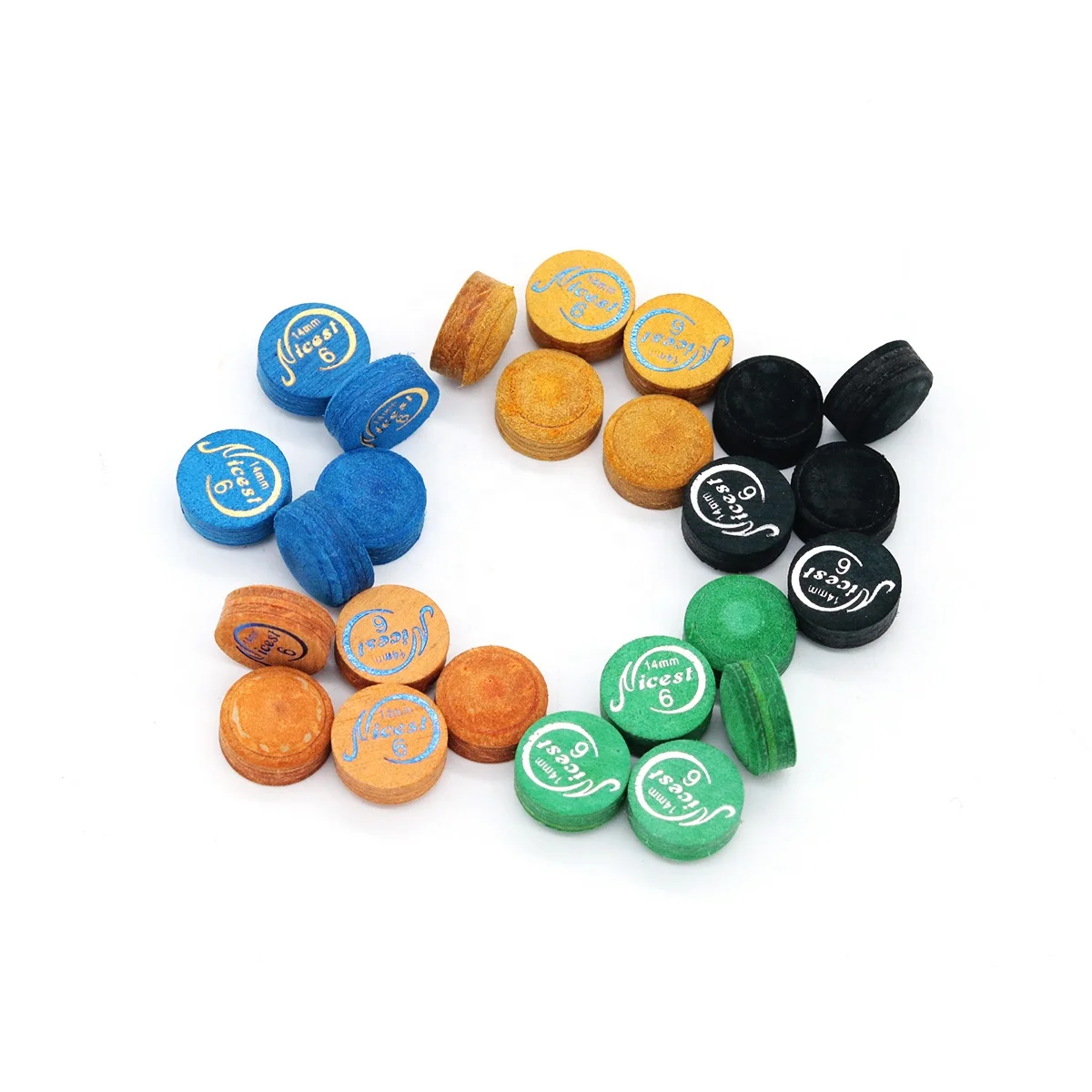 New Multi Color Nicest Billiard Cue Tip  14mm Carom Cue Tip Size 6 Layered Leather 50pcs / Box Pool Cue Tips Set on Sale