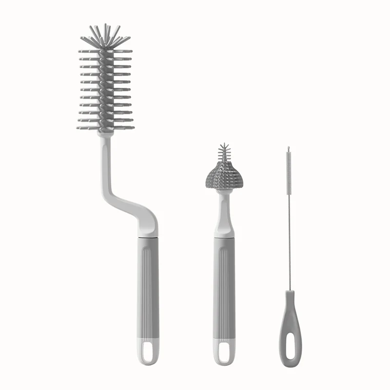 3 in1 Customized Baby Bottle Brush Set Silicone Baby bottle nipple brush set portable Cleaning Brush Soft