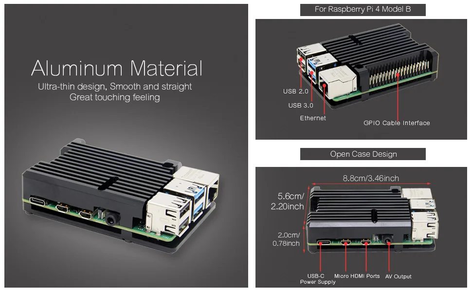 Aluminum Alloy Raspberry Pi 4  Case Pi 4 Computer Model B Housing Passive Cooling Case Compatible with Raspberry Pi  4BB