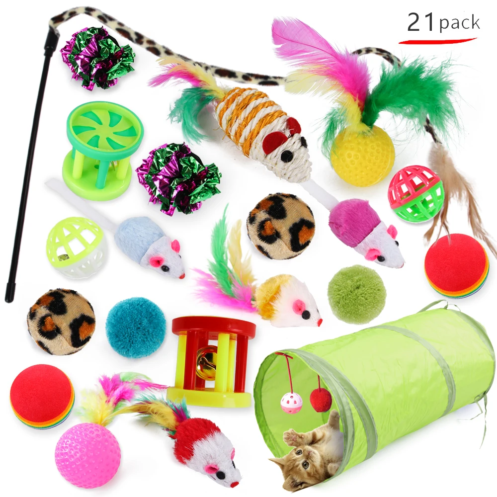 Wholesale 21 Packs Mouse Tunnel Plush Ball Bell Catnip Fish Feather Interactive Cat Toys for Dogs Puppy Cats