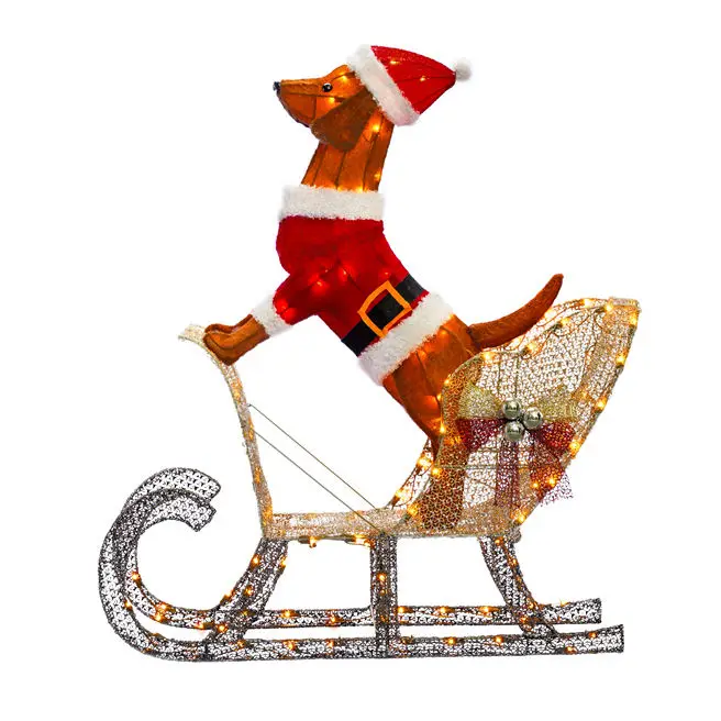New Design Outdoor Sledding Dog Motif sculpture Light For Christmas Decoration