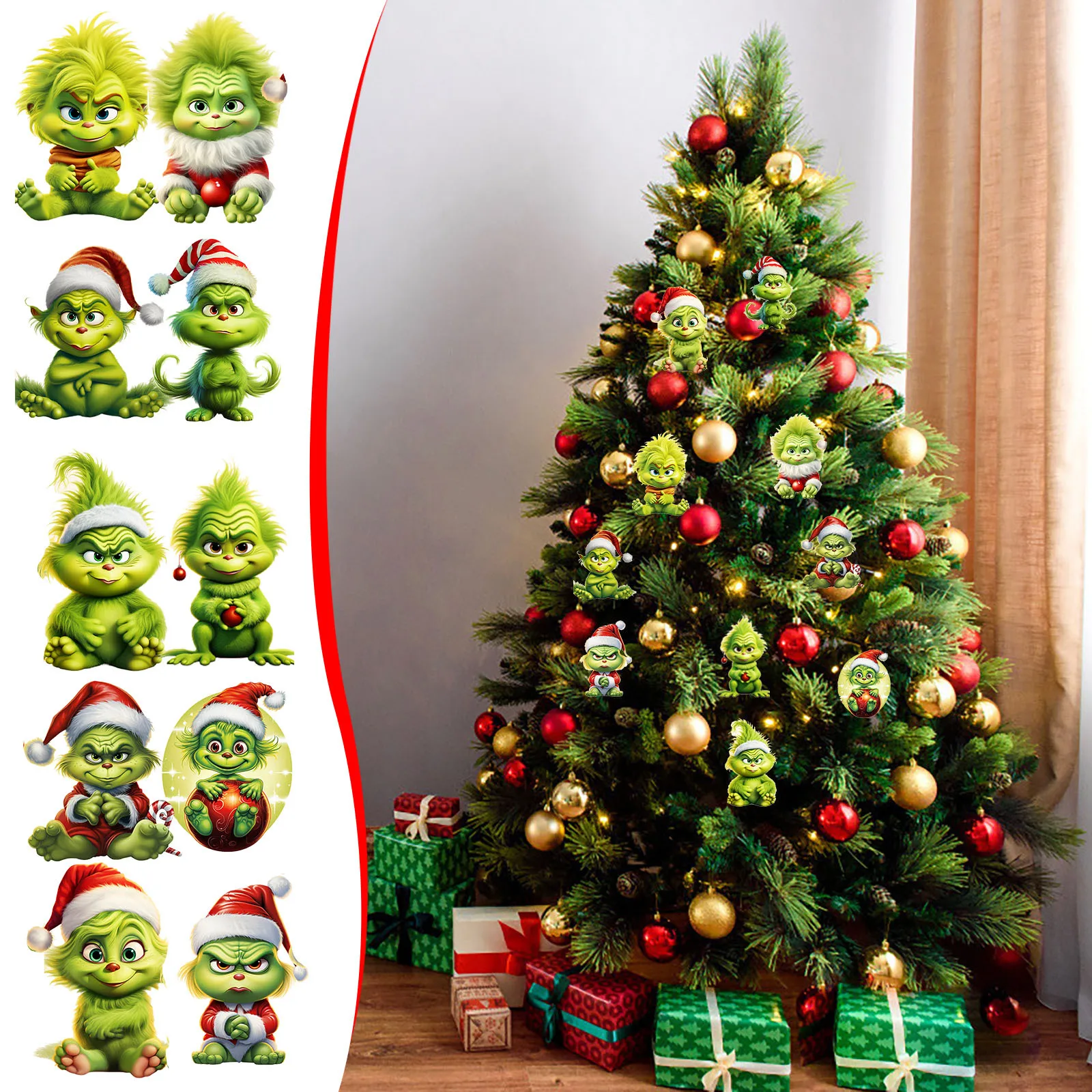 Holiday Decor Craft Supplies Christmas Tree Cartoon Designs Green Monster Hanging Ornaments Decorations
