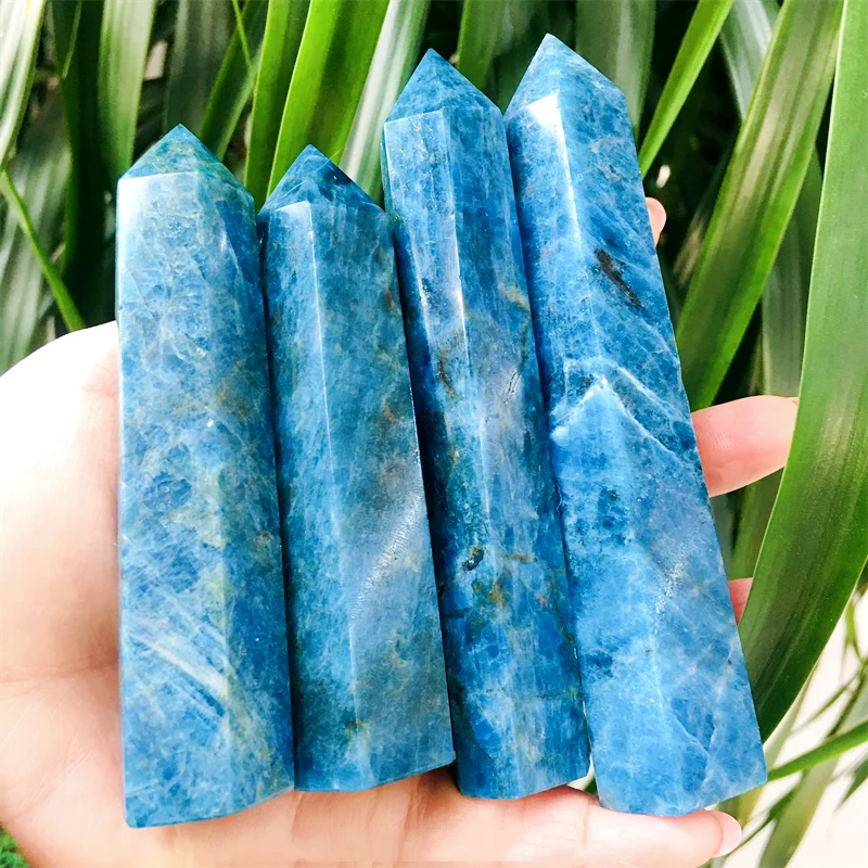 Wholesale Natural Crystal blue apatite points polished high quality healing stone wand bule apatite tower for decoration