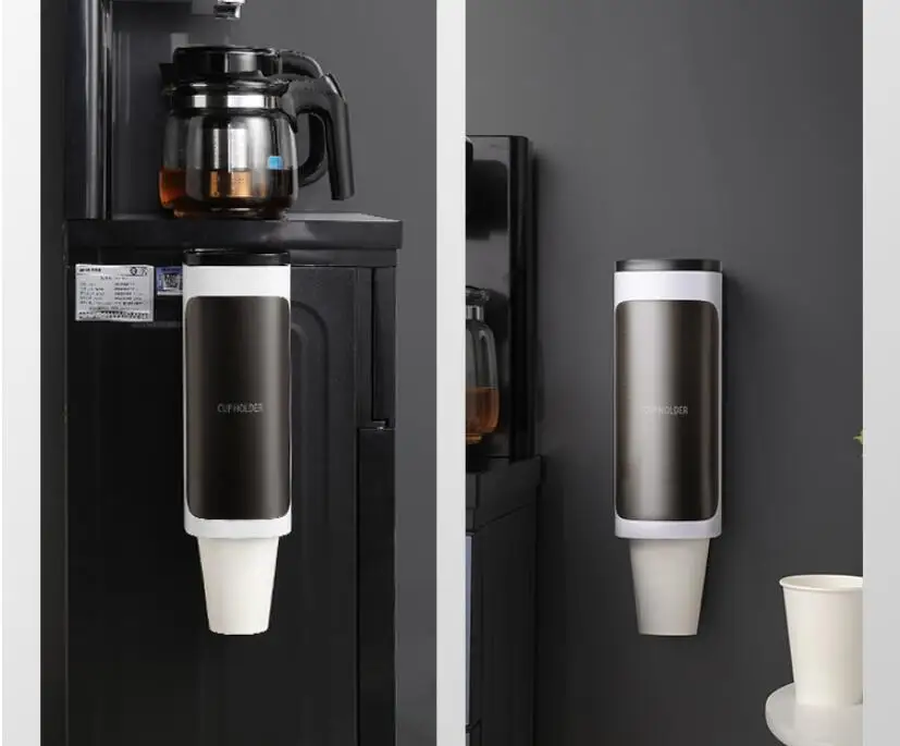 Household wall mounted disposable automatic cup remover punch free water dispenser rack paper cup holder