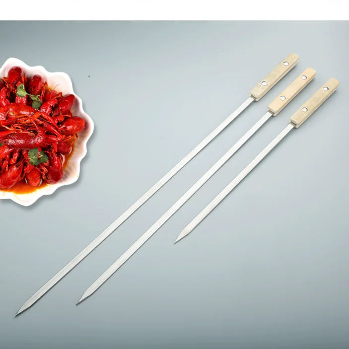 BBQ Sticks Needle Stainless Steel Flat Barbecue Forks Picnic Skewers Cooking Iron Kitchen Meat Holder