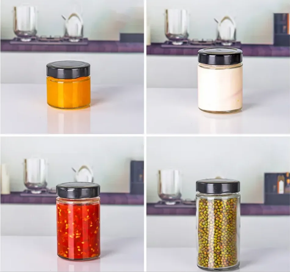 Customizable empty Wide Mouth round Glass Jar Small Mason canning Jar With Black Lids For Jam Honey Jelly sauce