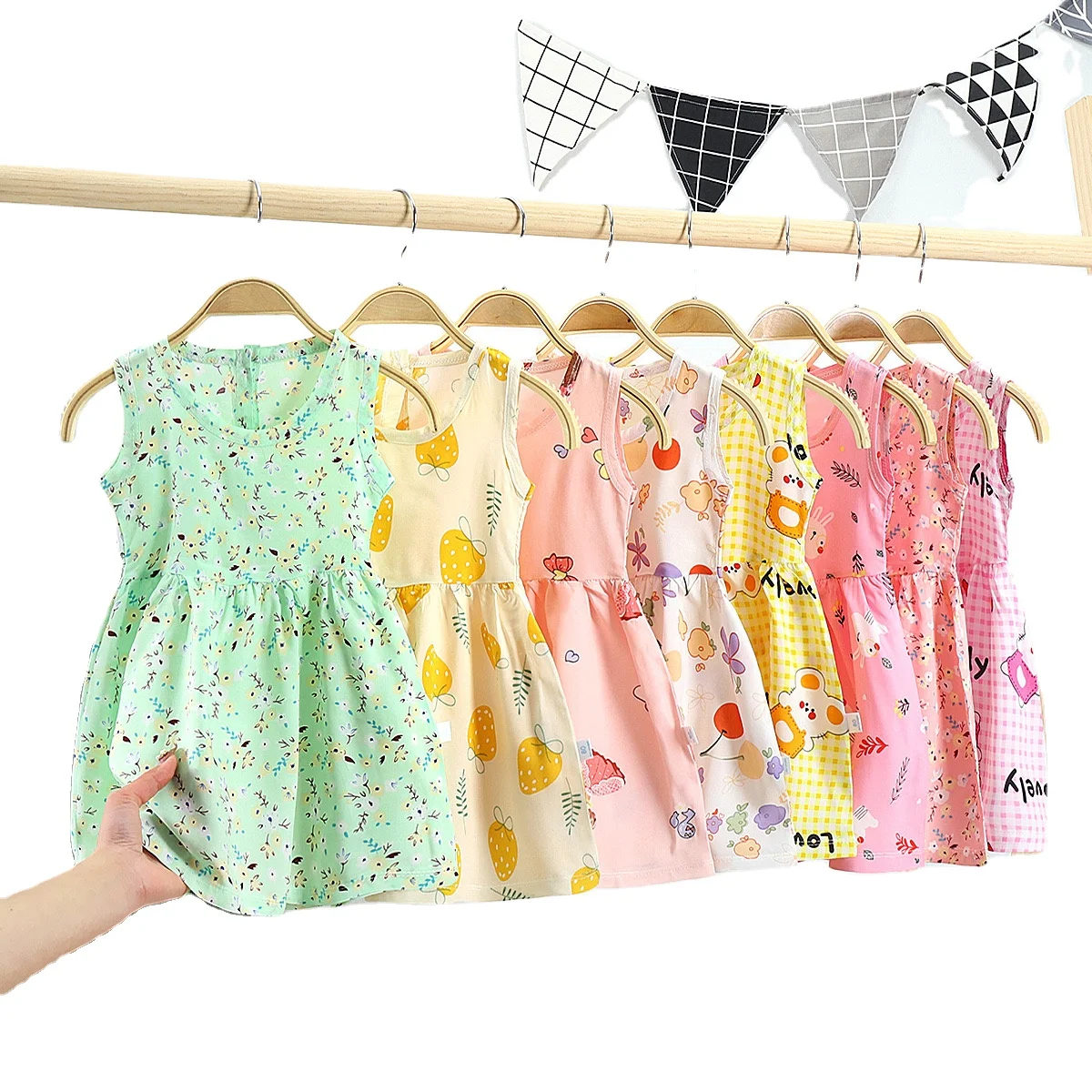 Children Girl Clothing Kids Clothes Flower Girls Dress with Floral Print Wear Vendor Designers Summer Custom Wholesale Big Kids