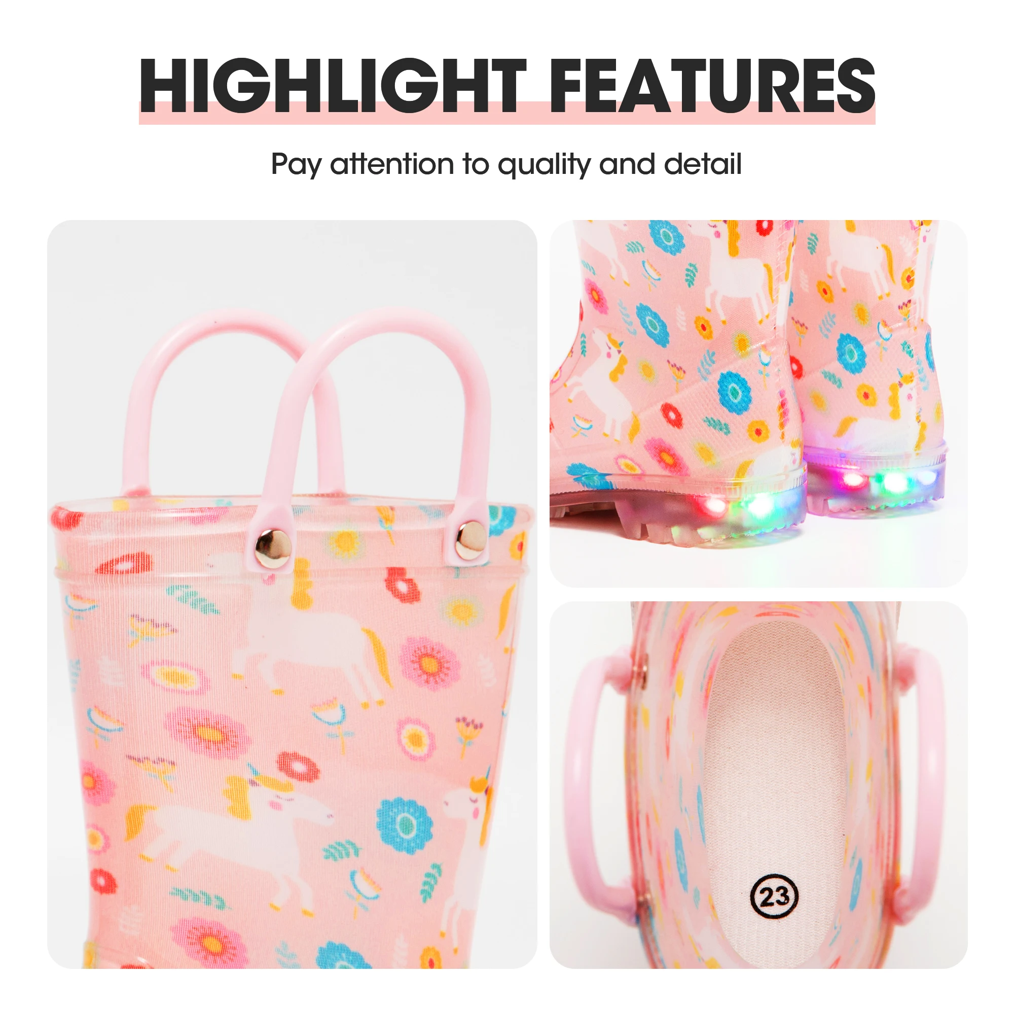 pvc Light Up Rain Boots for Little Kids