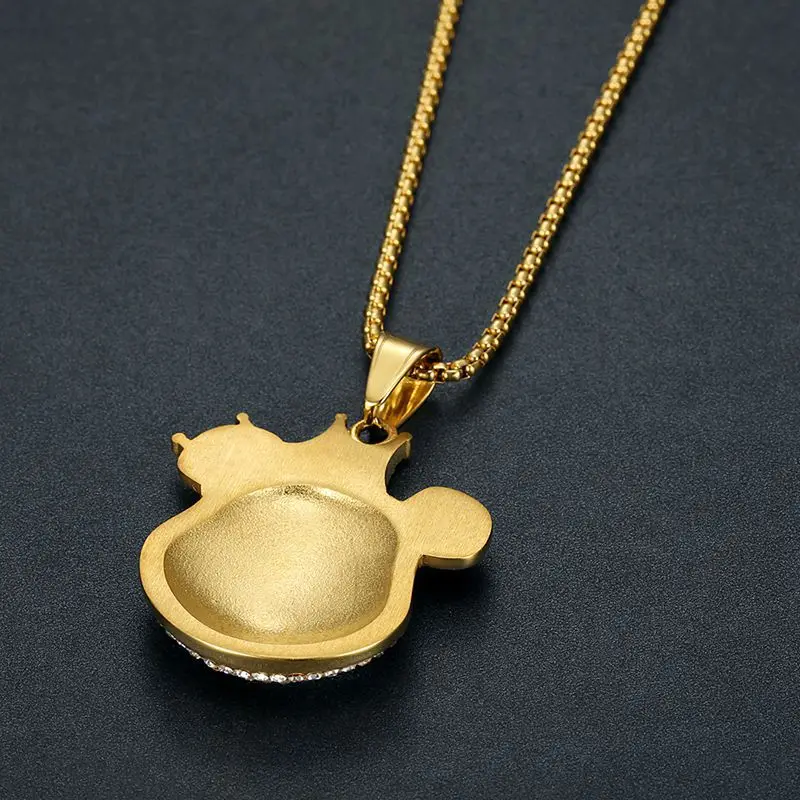 Iced Out Jewelry Stainless Steel Crystal Diamond Panda Necklace Custom Gold Plated Crown Pendant Necklace