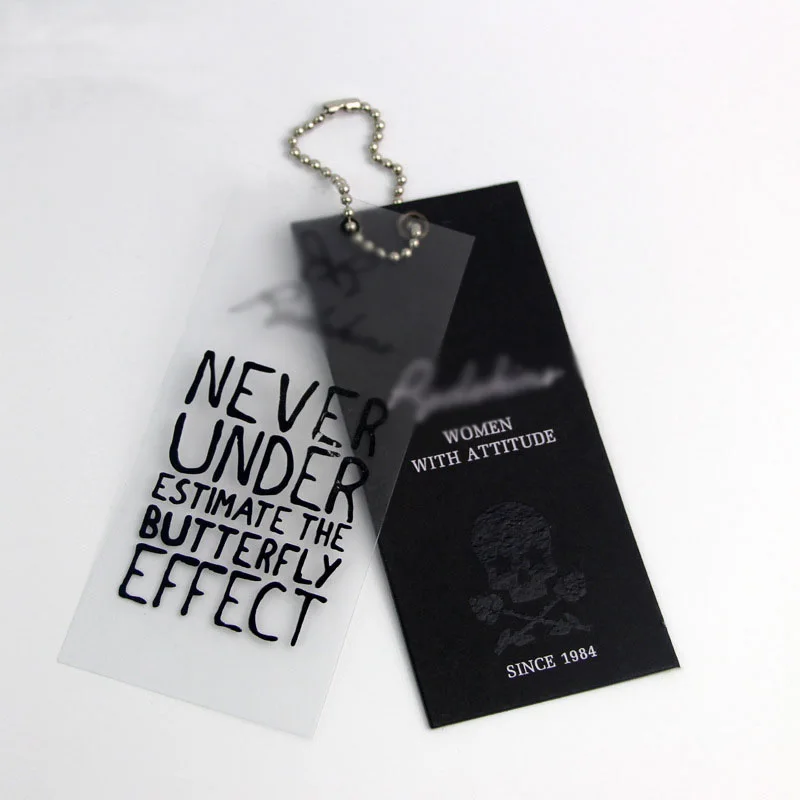 Роскошная индивидуальная печать на одежде, джинсы, бумага, прозрачный товар для одежды, пластиковая подвесная бирка из ПВХ, пластиковые бирки