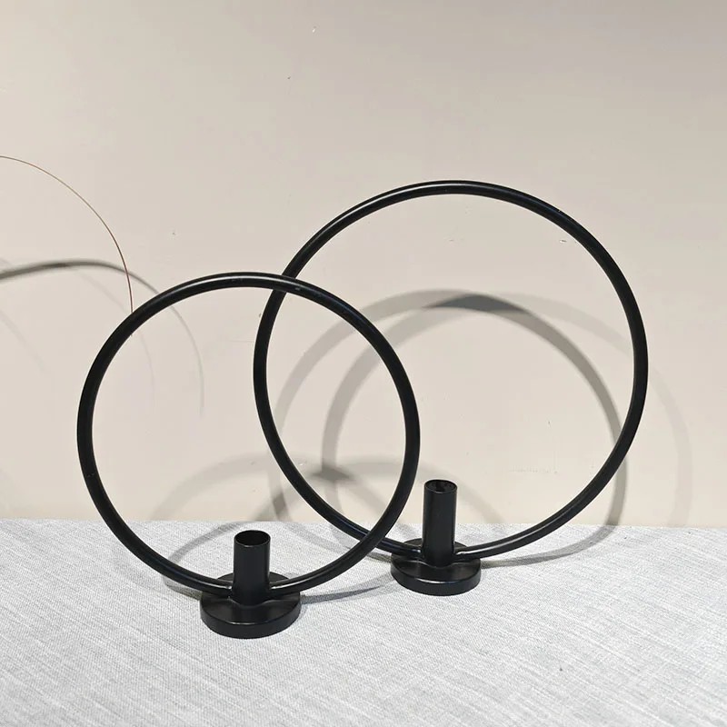 Luxury Black Metal Hoop Chandelier Set of 2 Circle Candle Holders for Weddings & Parties Elegant Wedding Lanterns & Props