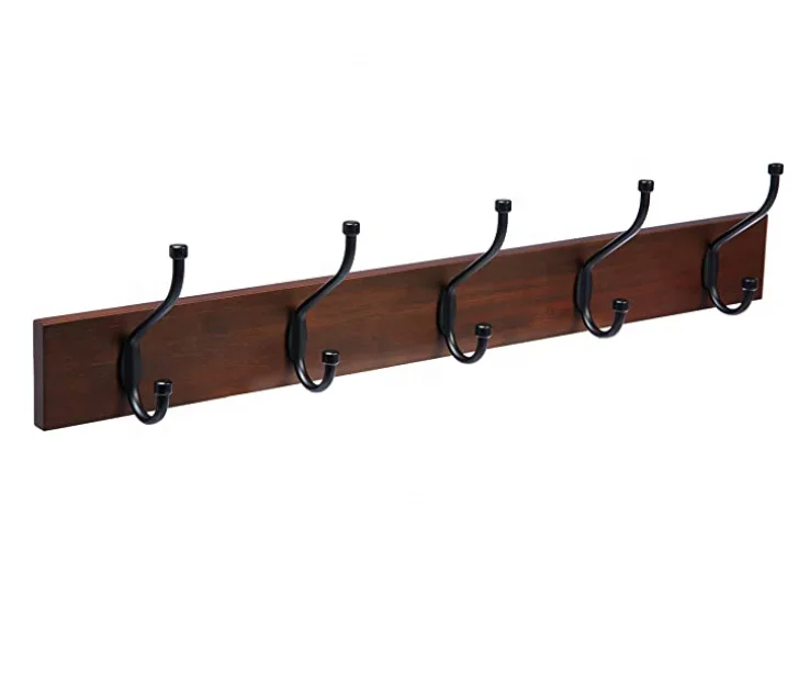 wholesale custom High quality Wall Mounted Farmhouse Coat Rack Light Walnut hanging shelf