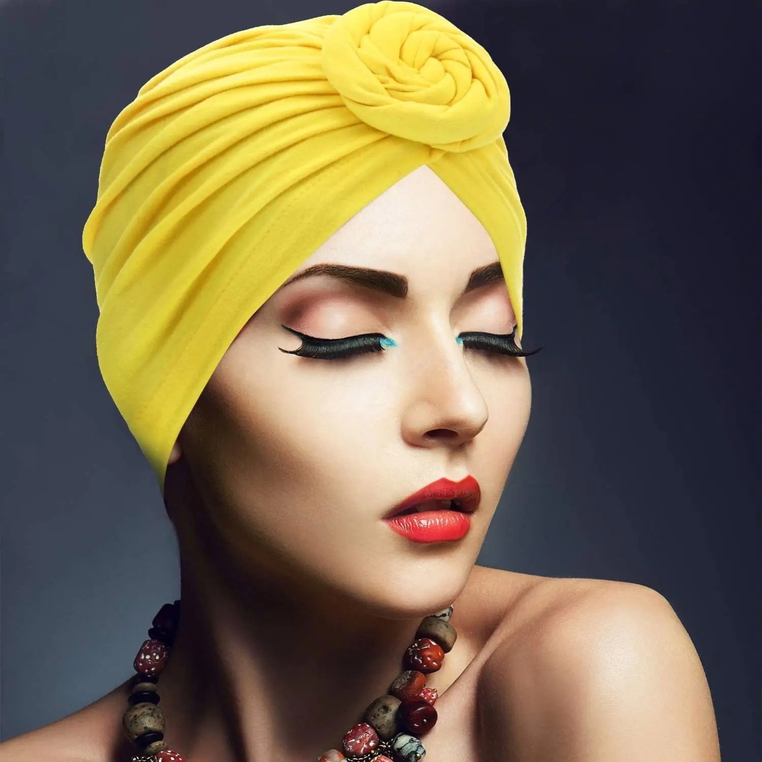 New Fashion Women Cotton Print African Turban Flower Knot Pre-Tied Bonnet Beanie Headwrap Hat