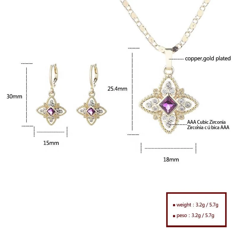 Fashion earring chain necklace set, women wedding chinese gold african jewelry set made with nice cubic zircon