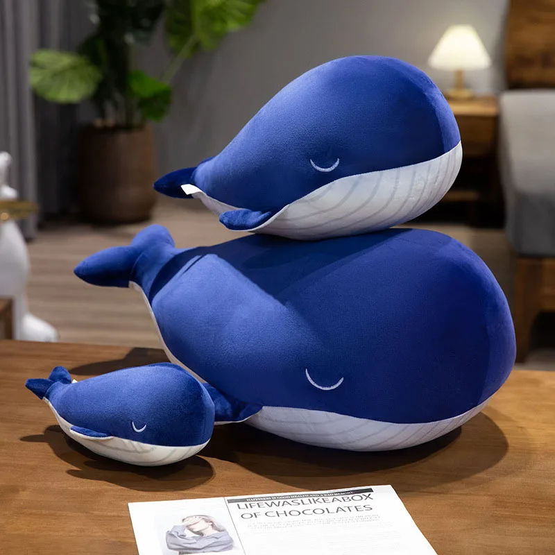 Stuffed Cute Sea Animal Blue Whale Plush Toys Pillow Whale Doll Sofa Decor Soft Child Comfort Sleeping Pillow for Birthday Gift