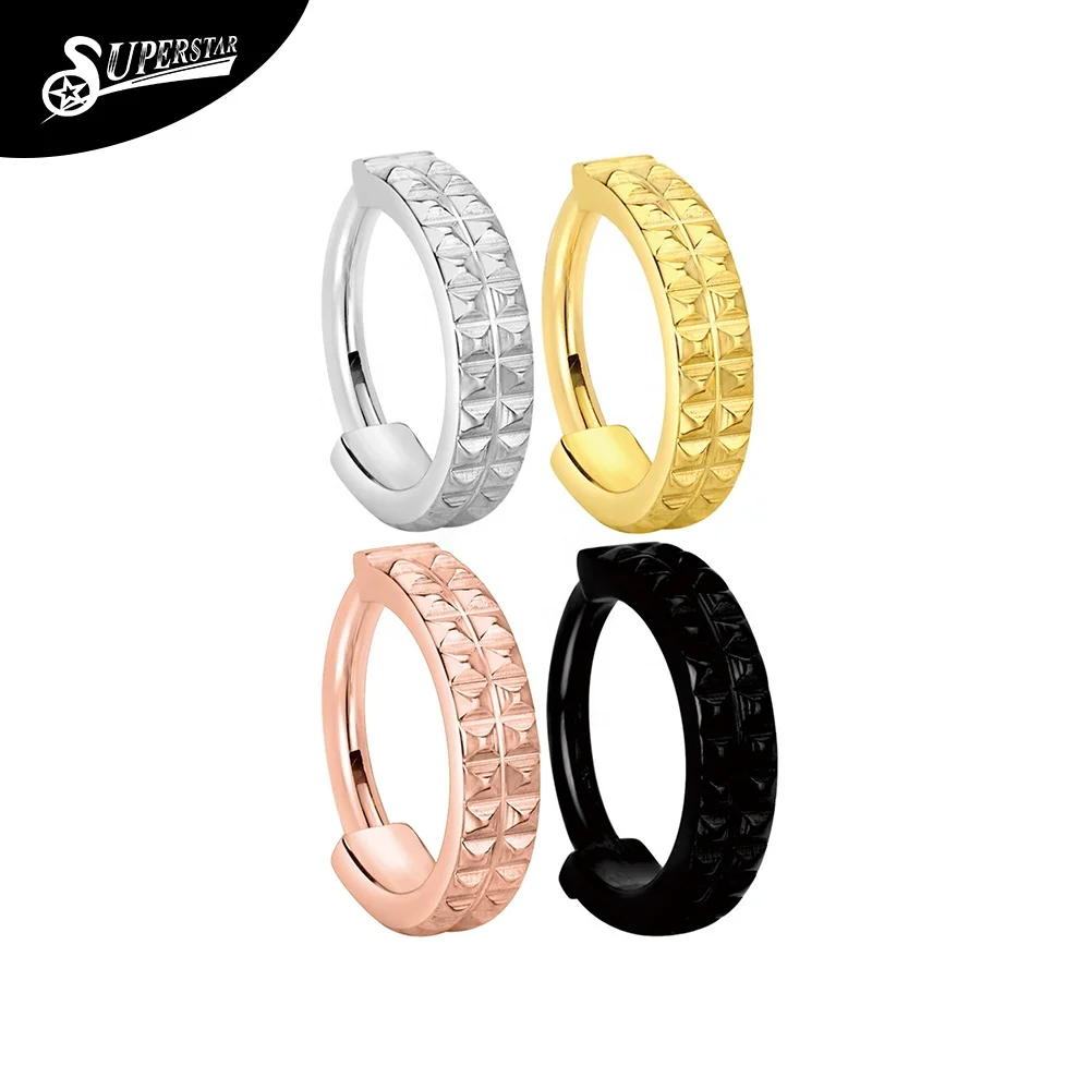 Superstar G23 titanium septum semi-circular double-layer pyramid shaped pattern polished PVD nose ring body piercing jewelry