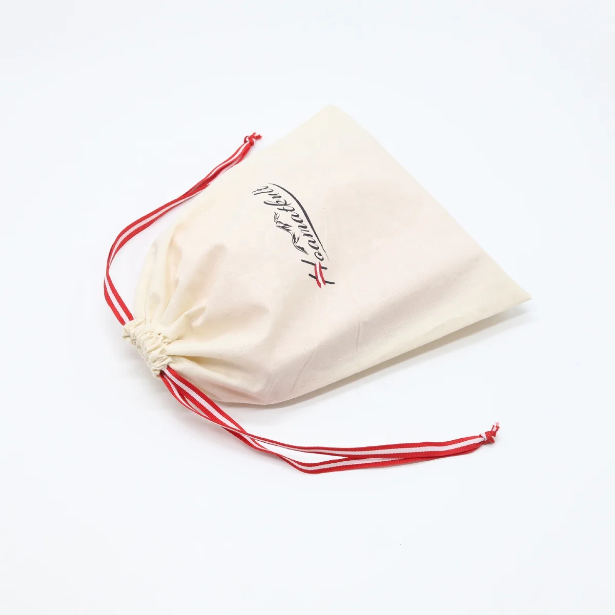 Custom Logo Printed  Grey Fabric Cotton Dust Cloth Shoes Packaging Drawtring Bags Recycled Cotton Shopping Bag