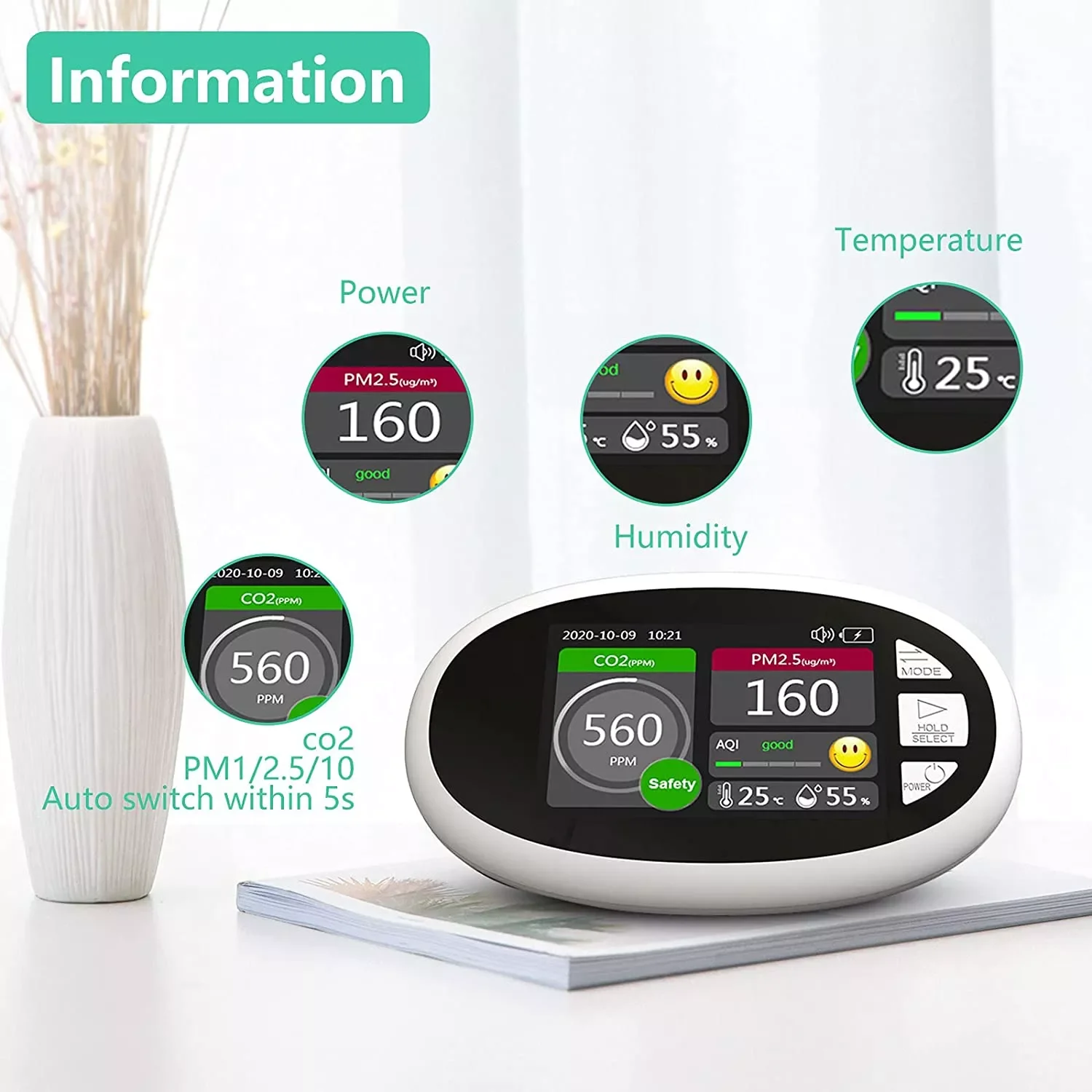 Indoor PM2.5 PM10 Gas Analyzer Portable Air Tester CO2 Controller Tuya WiFi CO2 Sensor Meter CE Certified NDIR Sensor Type