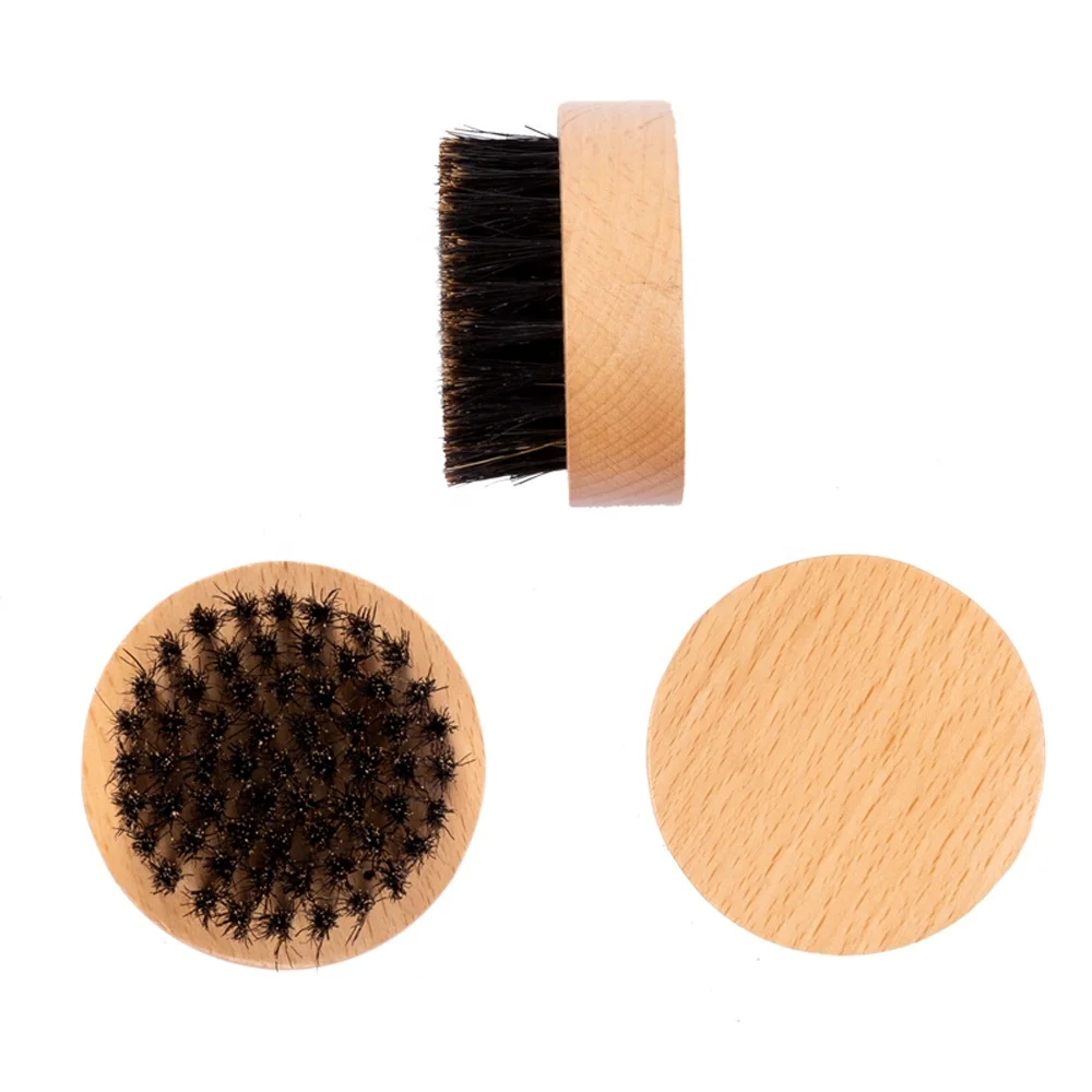 Customized Mens Beard Brush Barber Portable Mini Round Beard Brush With Wood Boar Bristle beard brush