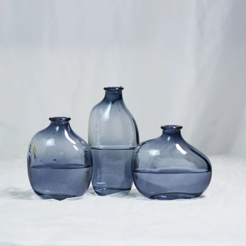 Set of 3 slant glass bud vase flower glass vase for home wedding decor unique shape mini glass clear vase