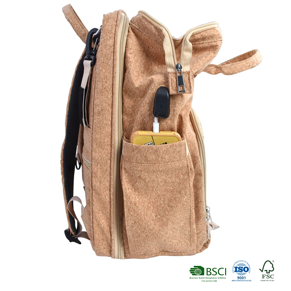 100% Natural Cork Diaper Bag Backpack,Baby Nappy Changing Bags Multifunction Waterproof Travel Back Pack Baby Bed