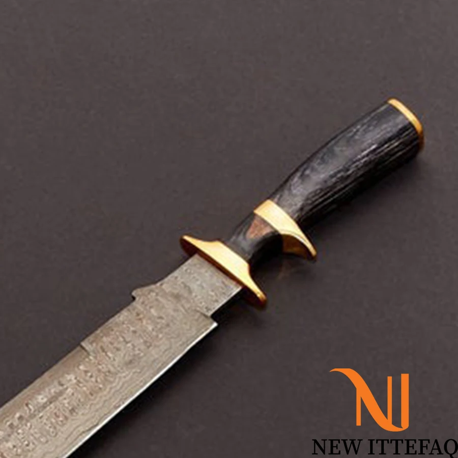 
NEW ITTEFAQ | Custom handmade Damascus steel out door big hunting knife with custom leather sheath 