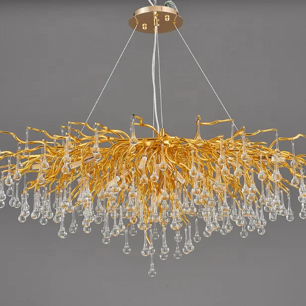 Luxury Hotel Hall LED hanging lighting hotel modern brass crystal chandelier water drop decoration pendant lamp