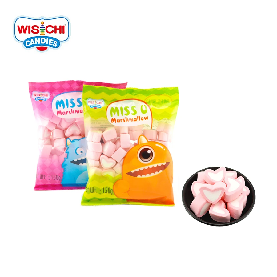  Бесплатный образец 150 г сладости MISS U brand marshmallow в форме сердца Халяльные ватные