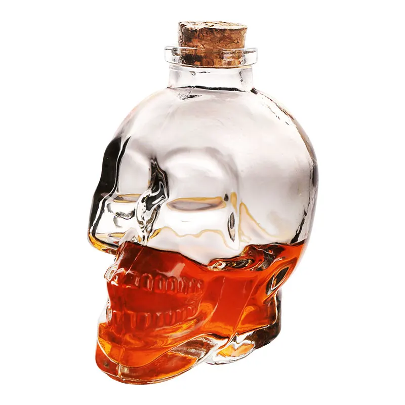 Wholesale Unique shaped 180ml 380ml 760ml liquor spirit whiskey whisky rum vodka wine Skull Glass Bottle Nightclub Wine Cup