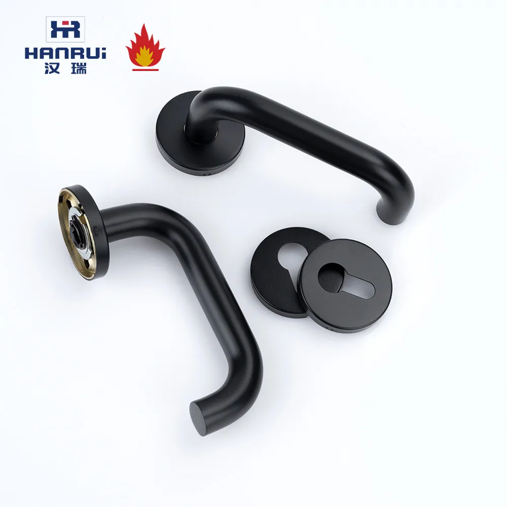 Matted Black PVD black  stainless steel  SS304 U-form with rosets and escutcheon for DIN cylinder door lever handle EN1906