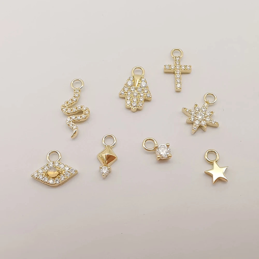 14k Gold Jewelry Cute Tiny Charms Pendant Solid Yellow Gold Moissanite Gemstone Charms Wholesale