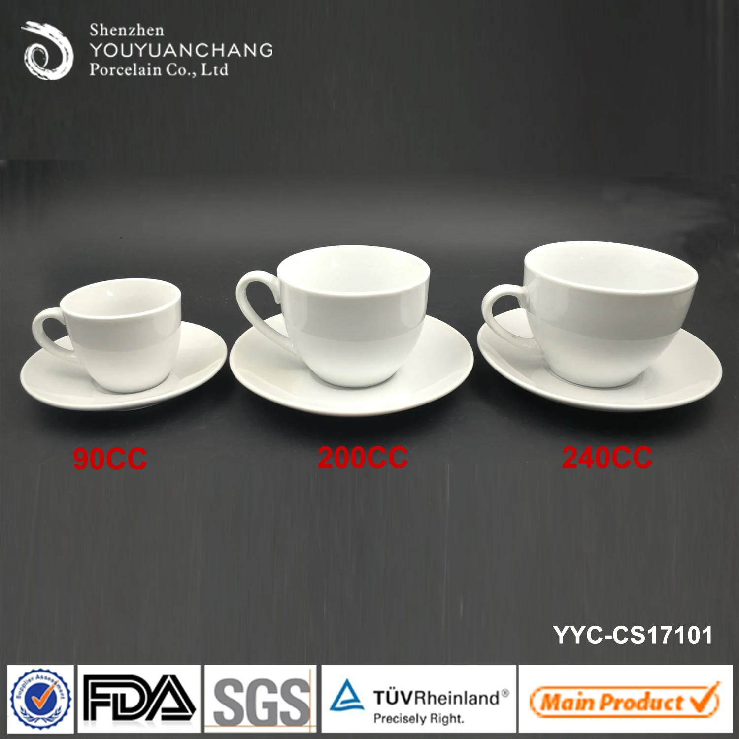 White porcelain espresso coffee tea cup and saucer 90cc 200cc 240cc