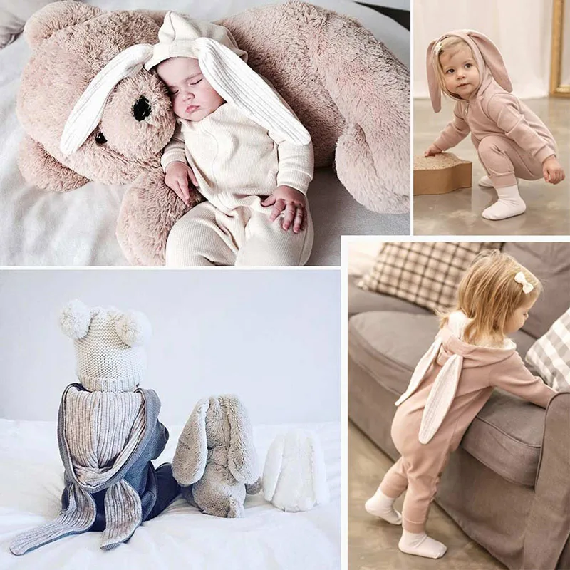Wholesale Newborn Baby Girls Boys Cotton Knitted Long Sleeve Jumpsuit Rabbit Ear Rompers Baby Clothes Romper