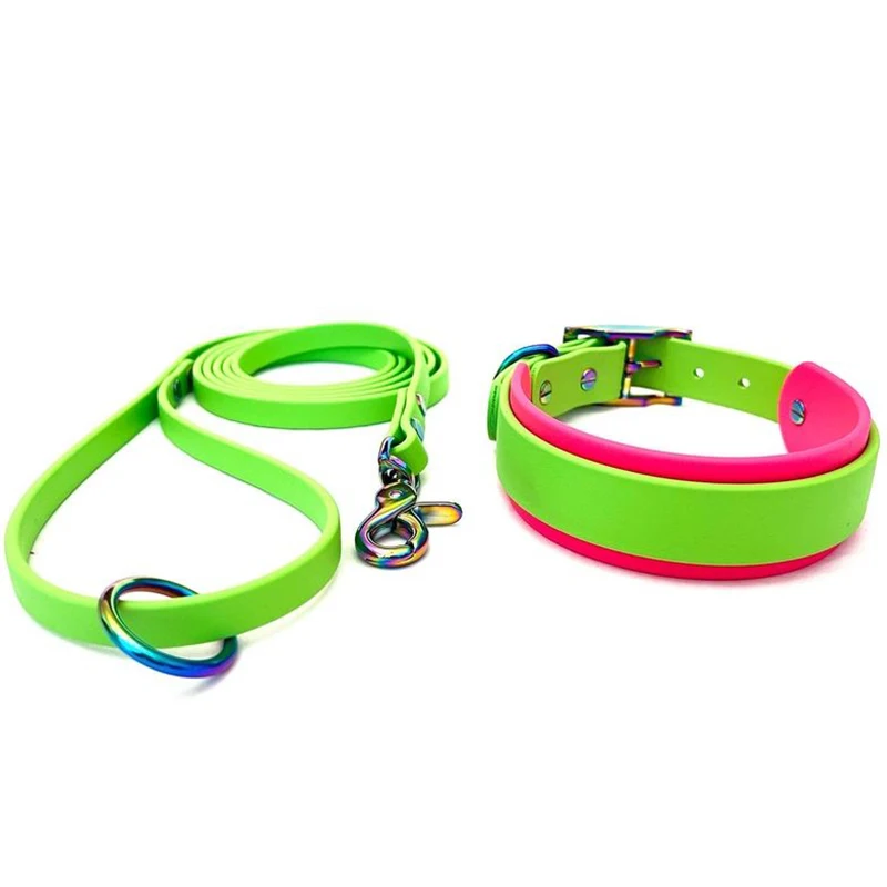Собачий ошейник с поводком из ПВХ, индивидуальные цвета, экологически чистый водонепроницаемый собачий ошейник и поводок