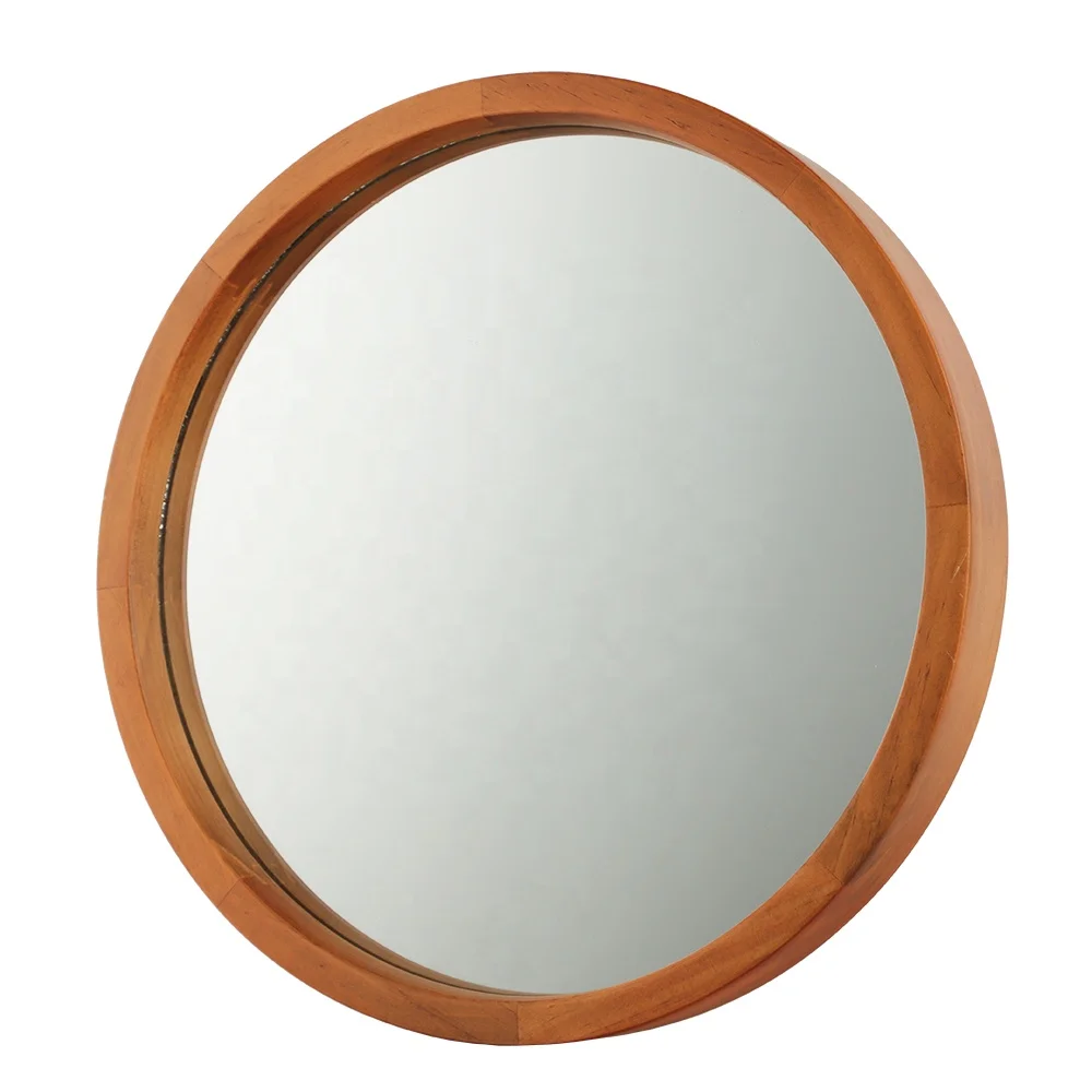 Decorative  Solid Wood  Wall Bathroom Mirror  Wood Frame Round Mirror