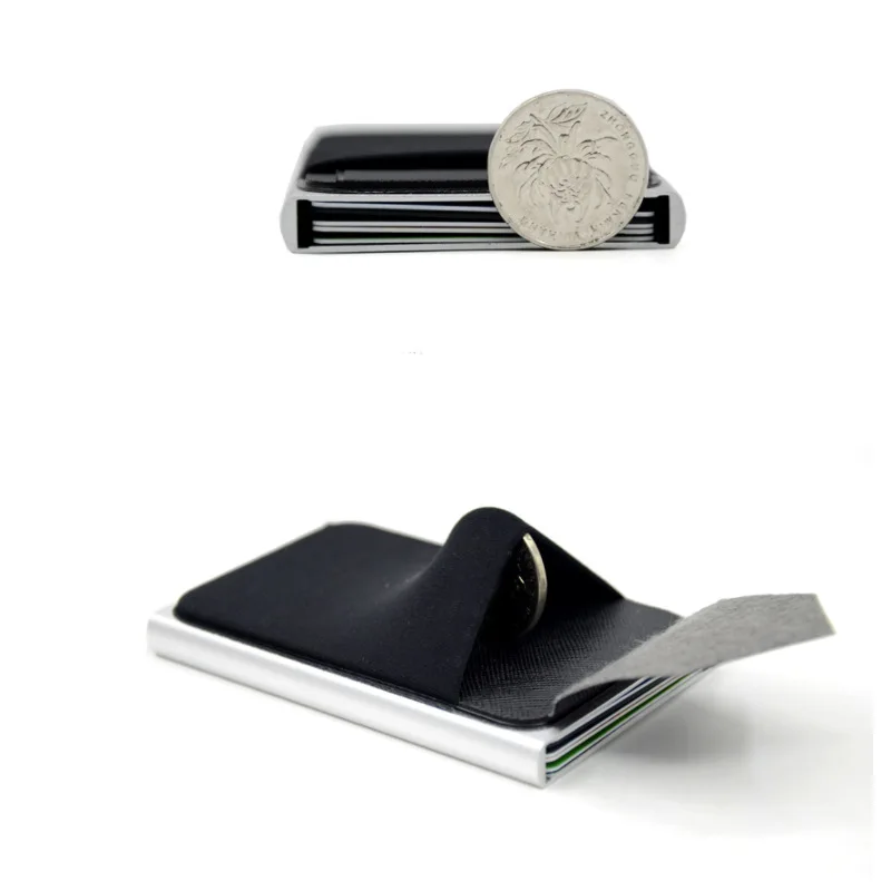 Stock Ready Metal Aluminum Credit Card Holder RFID Blocking Name Card Case with Adhesive Lycra Card Holder