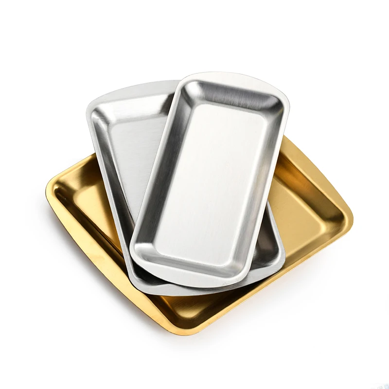 Wholesale luxury gold metal color 304 stainless steel buffet food fruit burger serving tray